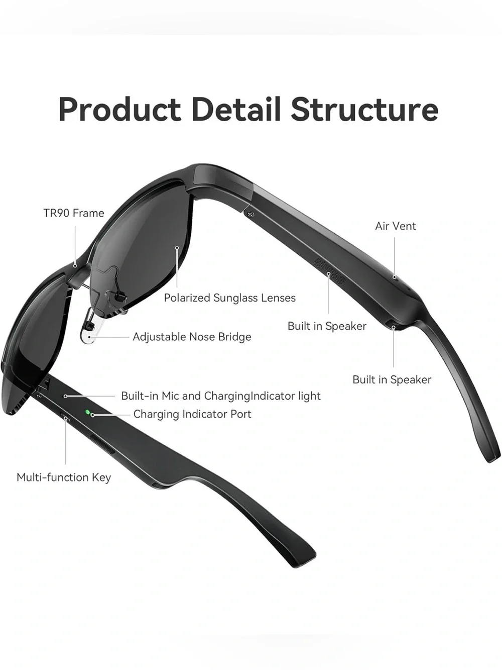 Bluetooth Audio Sunglasses - Black Wireless Smart Shades